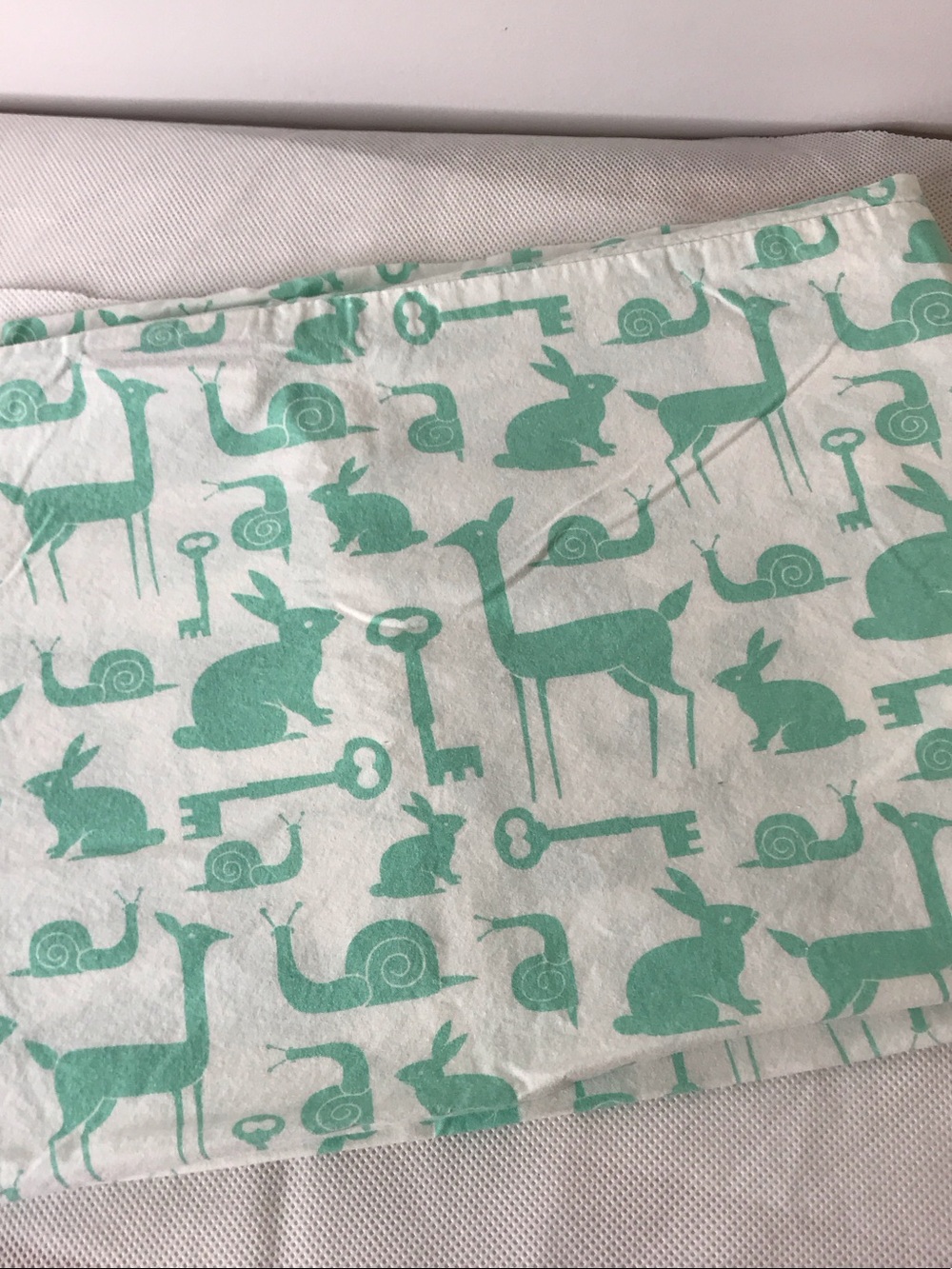 Land of Nod Mint Animal Folktale Forest Print Single Pillowcase